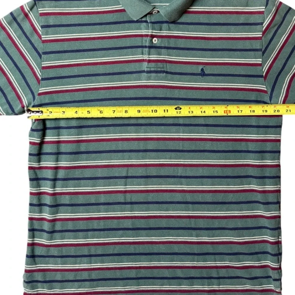 Polo Ralph Lauren Mens Large Green Striped Short Sleeve Cotton Polo Shirt‎